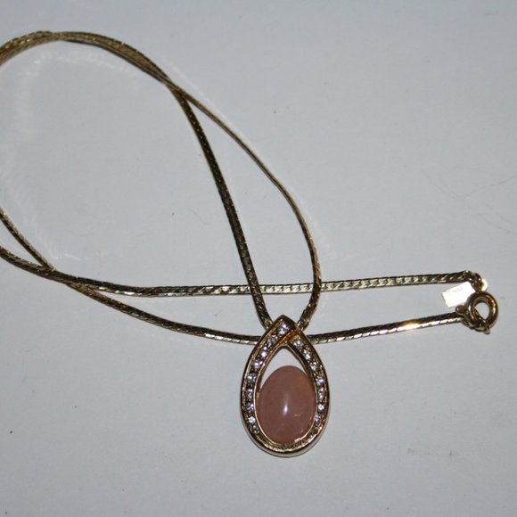 💛💗 Gold + Pink Rhinestone Necklace · 18" 💗💛 - Picture 1 of 7